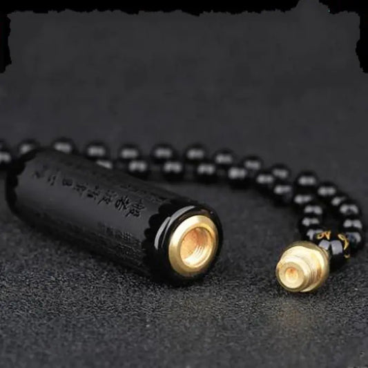 Obsidian Pendant with Diamond Sutra and Heart Sutra