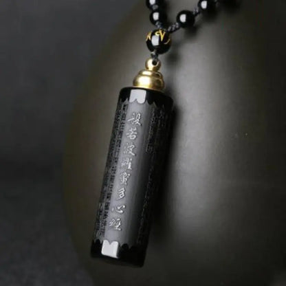 Obsidian Pendant with Diamond Sutra and Heart Sutra