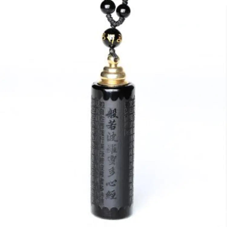 Obsidian Pendant with Diamond Sutra and Heart Sutra