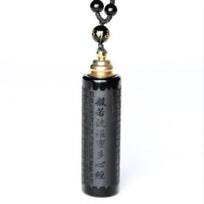 Obsidian Pendant with Diamond Sutra and Heart Sutra